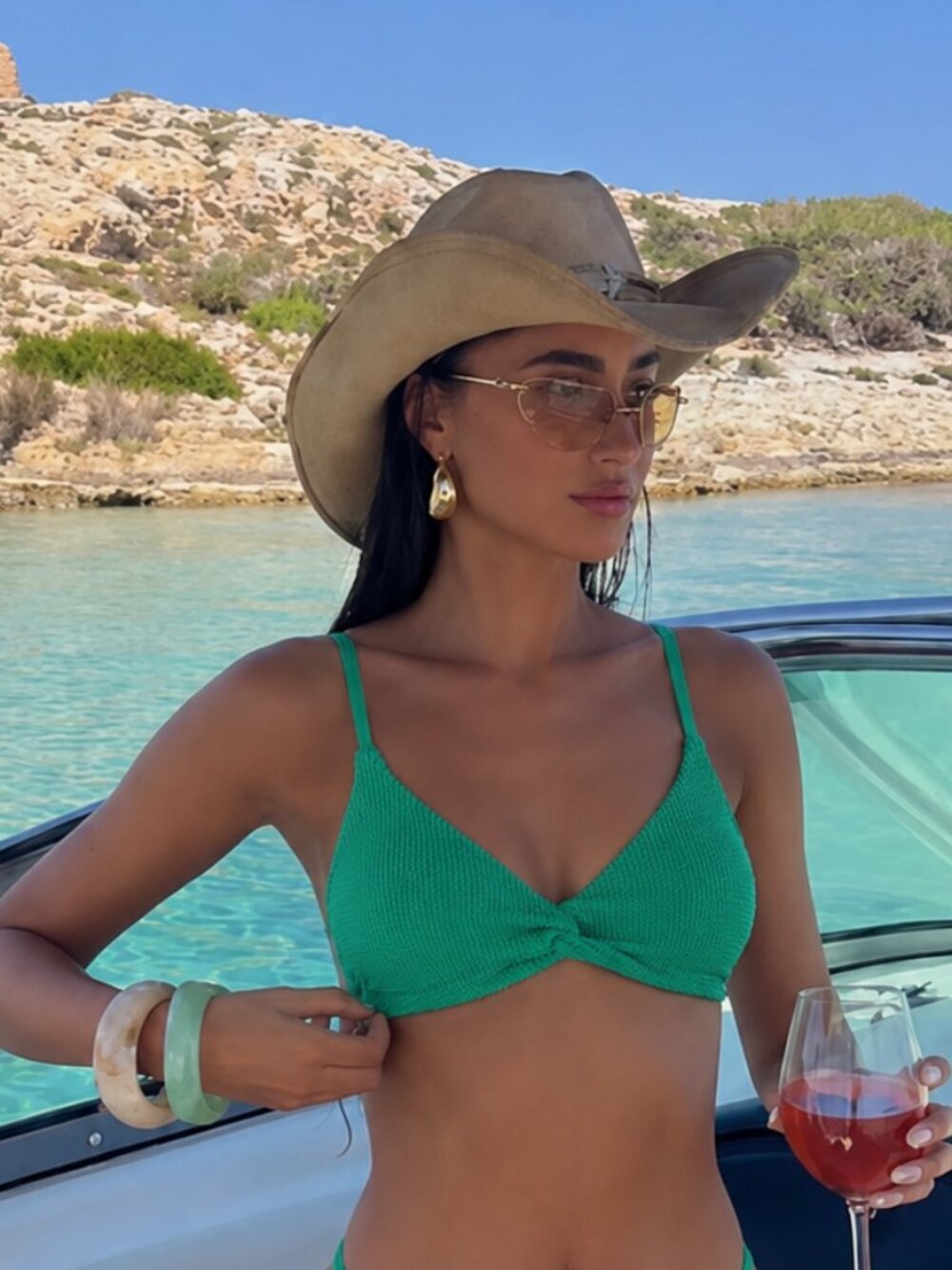 Good American Swim Always Fits Sculpt Twist Bikini Top In Summer Green NWOT